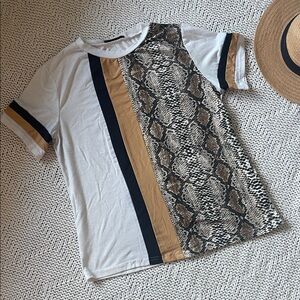 SHEIN White Snake Print Block Tee Shirt Top Size S